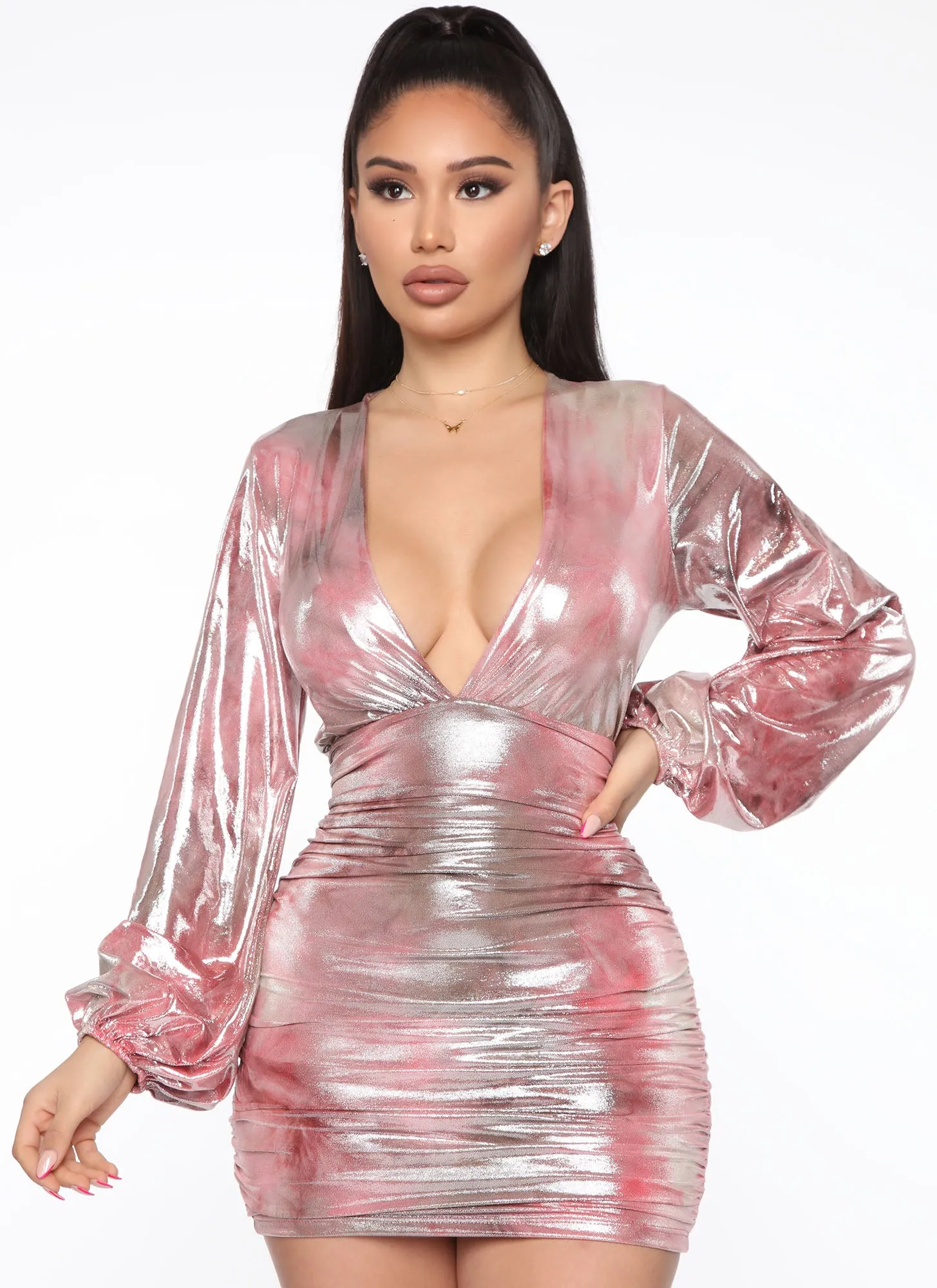 A Bold Sight Metallic Mini Dress - Pink