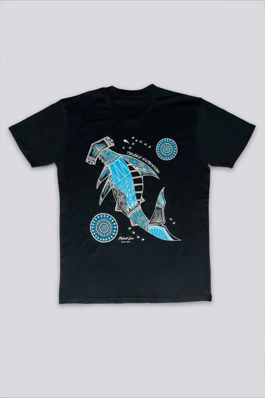 Aboriginal Art Unisex T-Shirt Hammerhead School Navy