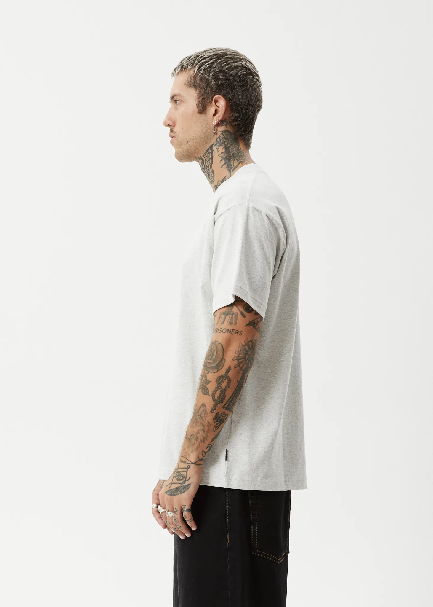 AFENDS Mens Genesis - Heavy Boxy Tee - Grey Marle