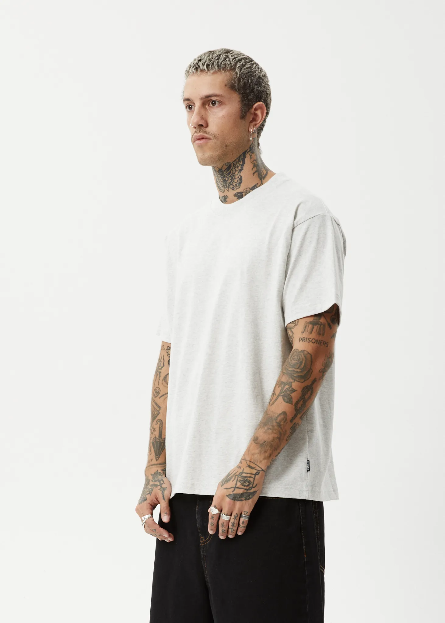 AFENDS Mens Genesis - Heavy Boxy Tee - Grey Marle