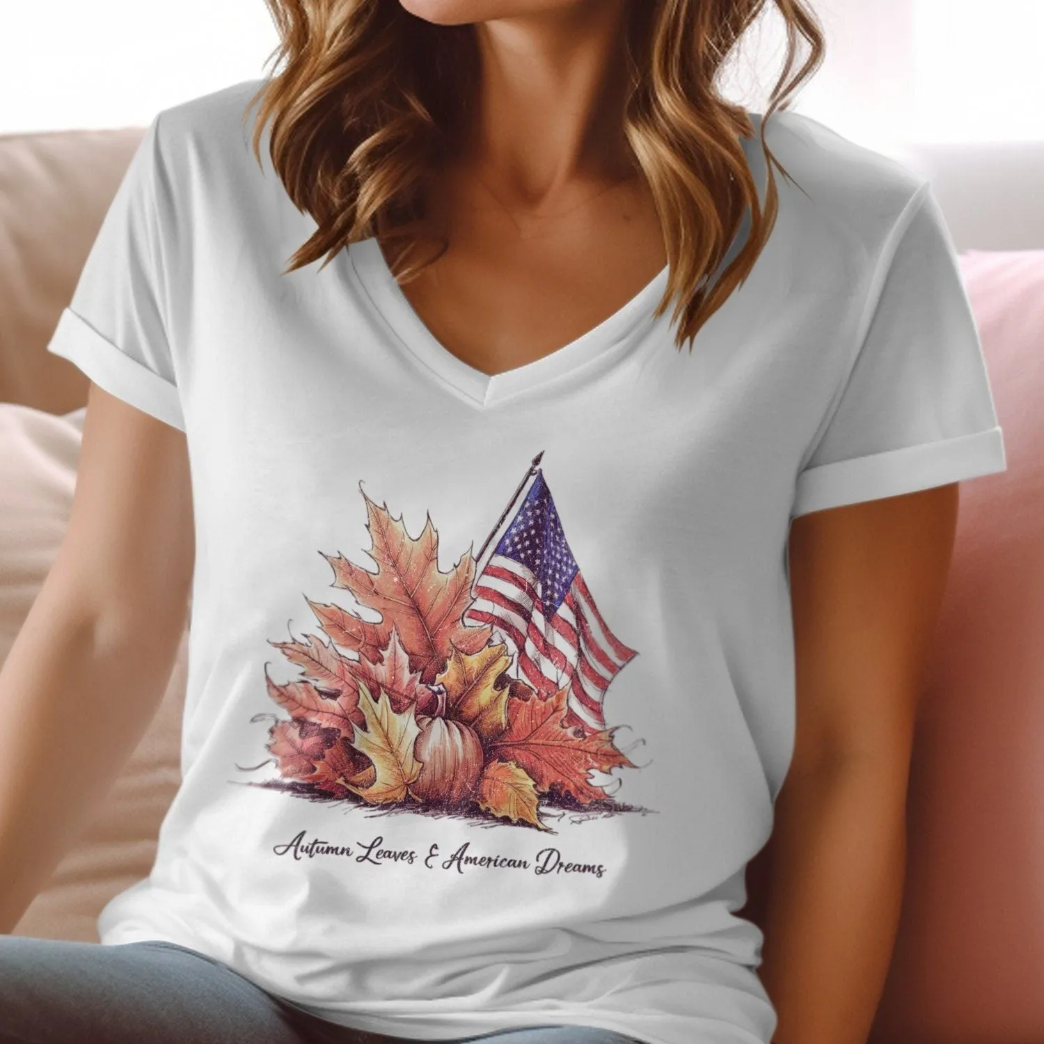 Autumn Leaves American Dreams T-Shirt, Fall Season Graphic Tee, Patriotic USA Shirt, Autumn Vibes, Cozy Fall Sweatshirt