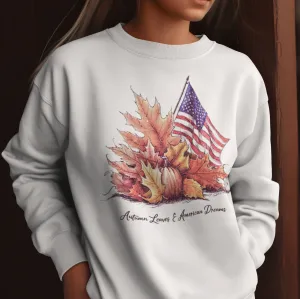 Autumn Leaves American Dreams T-Shirt, Fall Season Graphic Tee, Patriotic USA Shirt, Autumn Vibes, Cozy Fall Sweatshirt