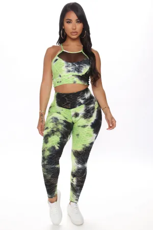 Baby Got Back Tie Dye Honeycomb Legging Set - Neon Green