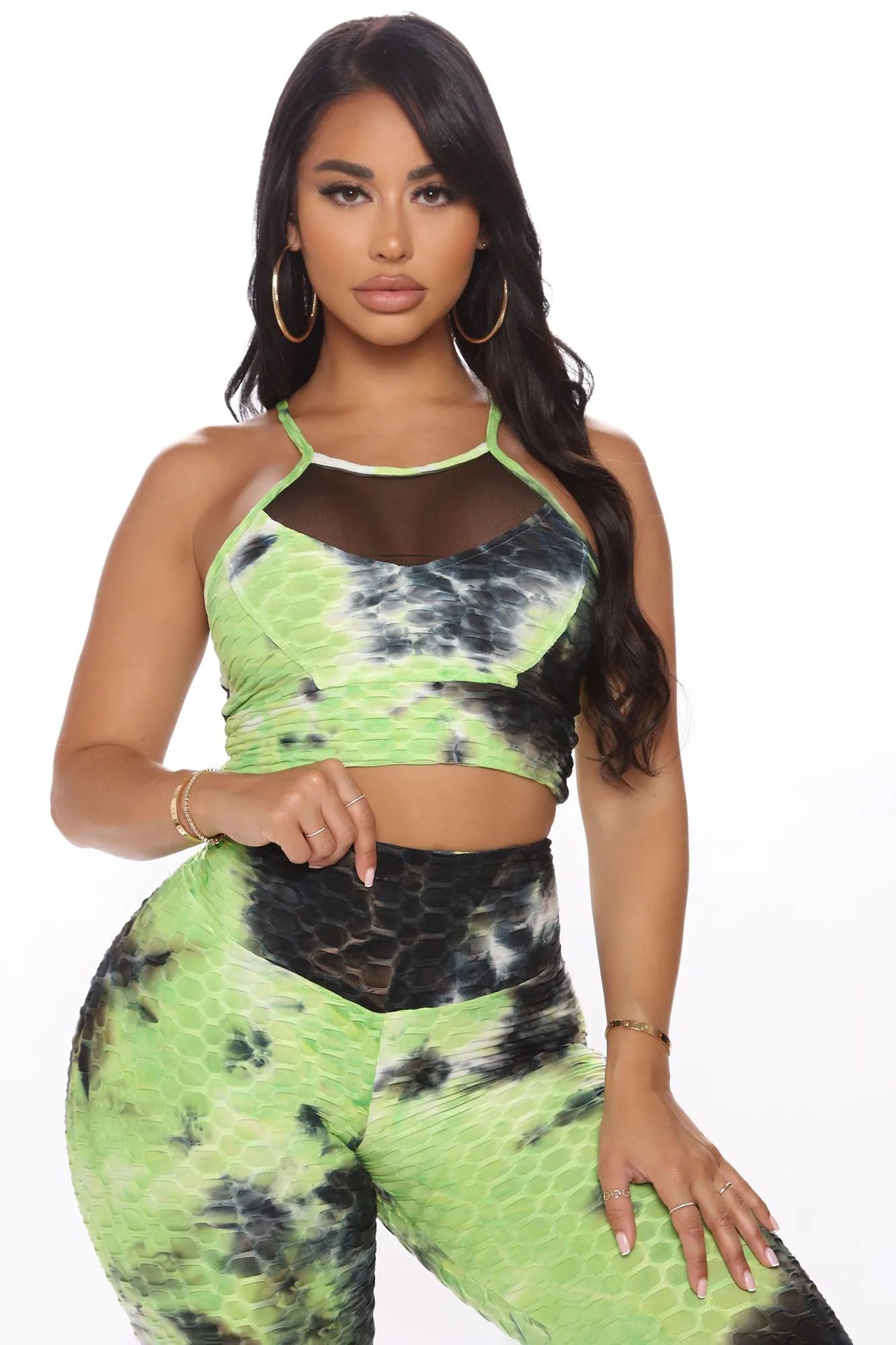 Baby Got Back Tie Dye Honeycomb Legging Set - Neon Green