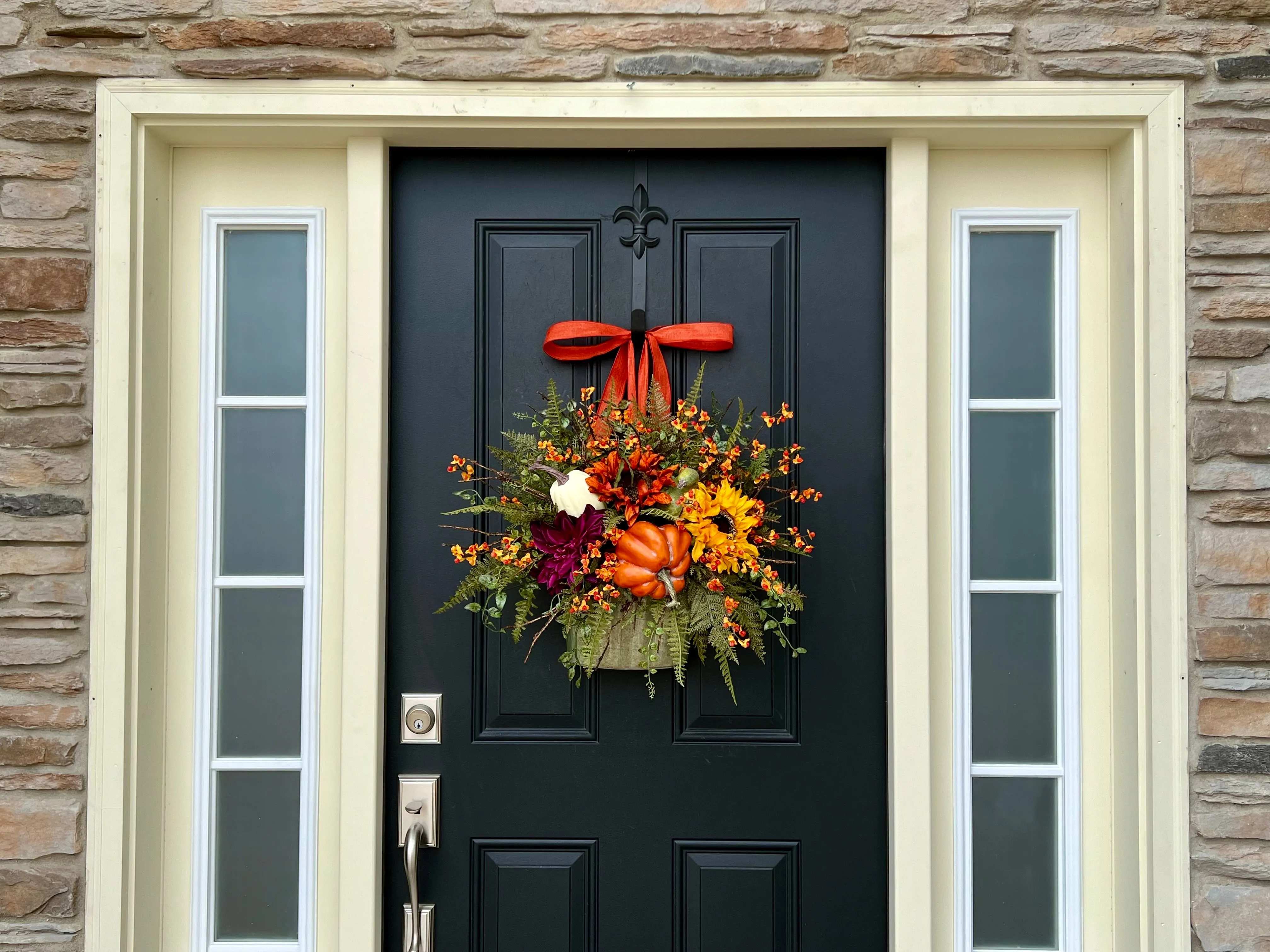 Bountiful Blessings Bucket Wreath with Pumpkins, Bittersweet and Sunflowers