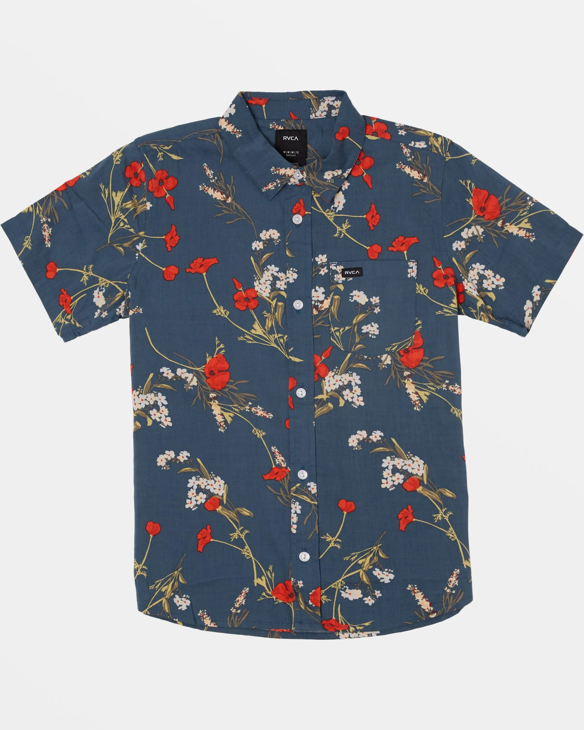 Boys Botanical Short Sleeve Woven Shirt - Duck Blue