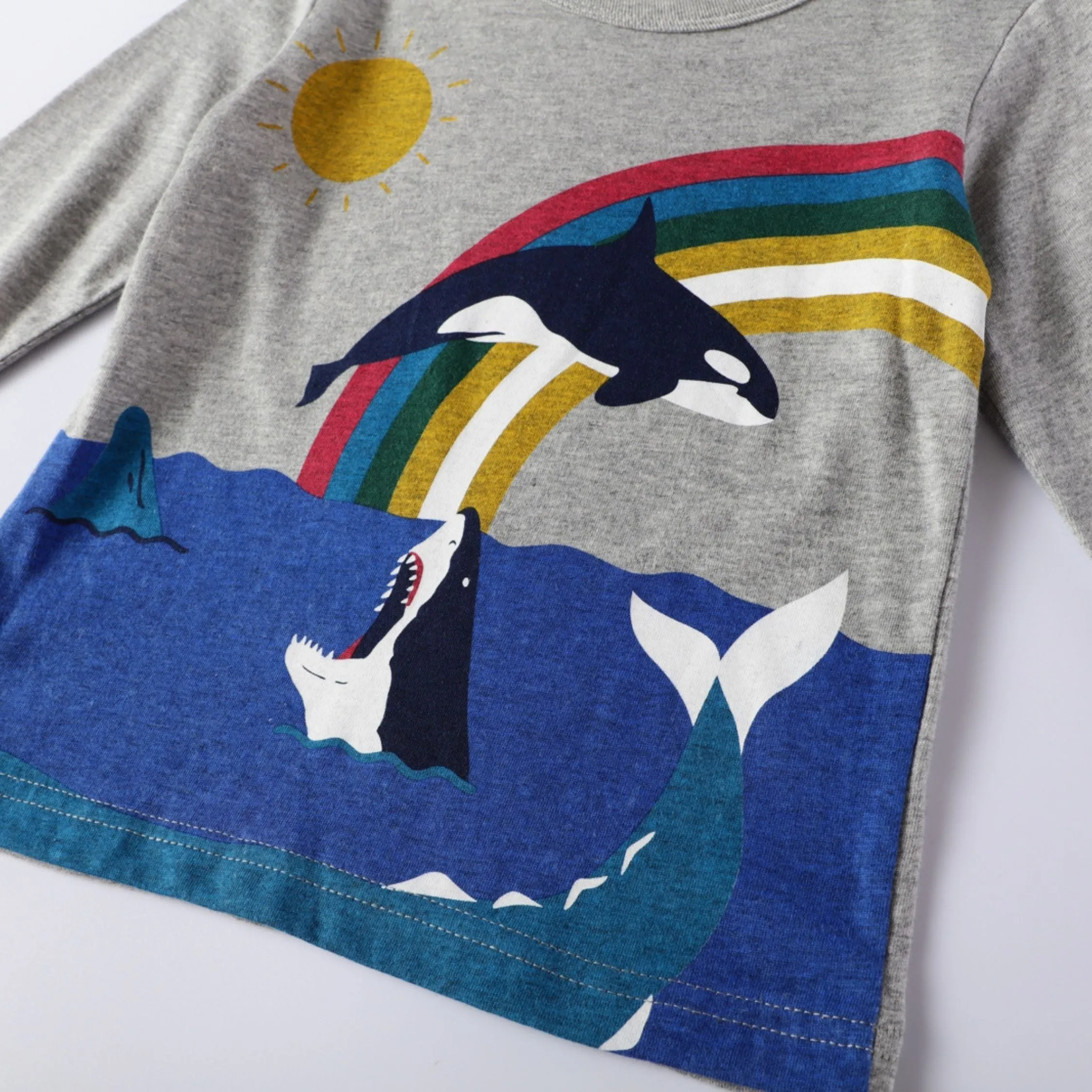 Boys Long Sleeve Shark Print Grey Top