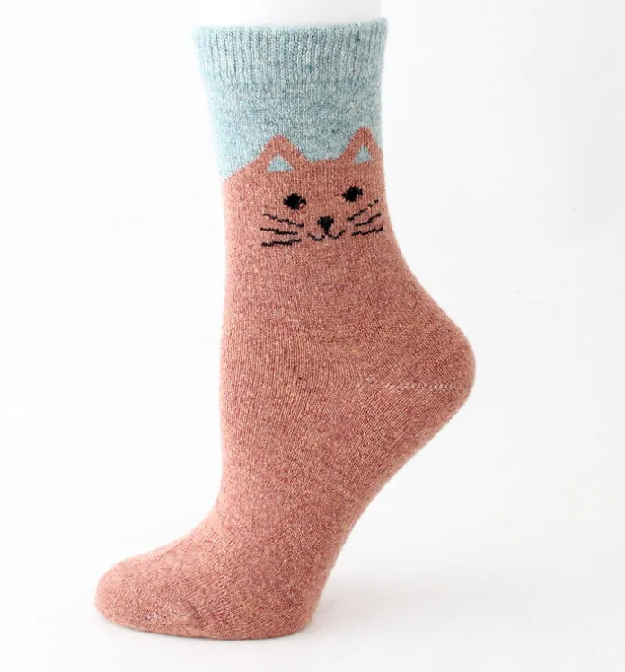 Cozy and Warm | Wool Socks | Pink Cat