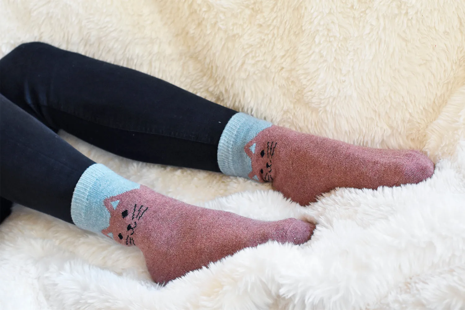 Cozy and Warm | Wool Socks | Pink Cat