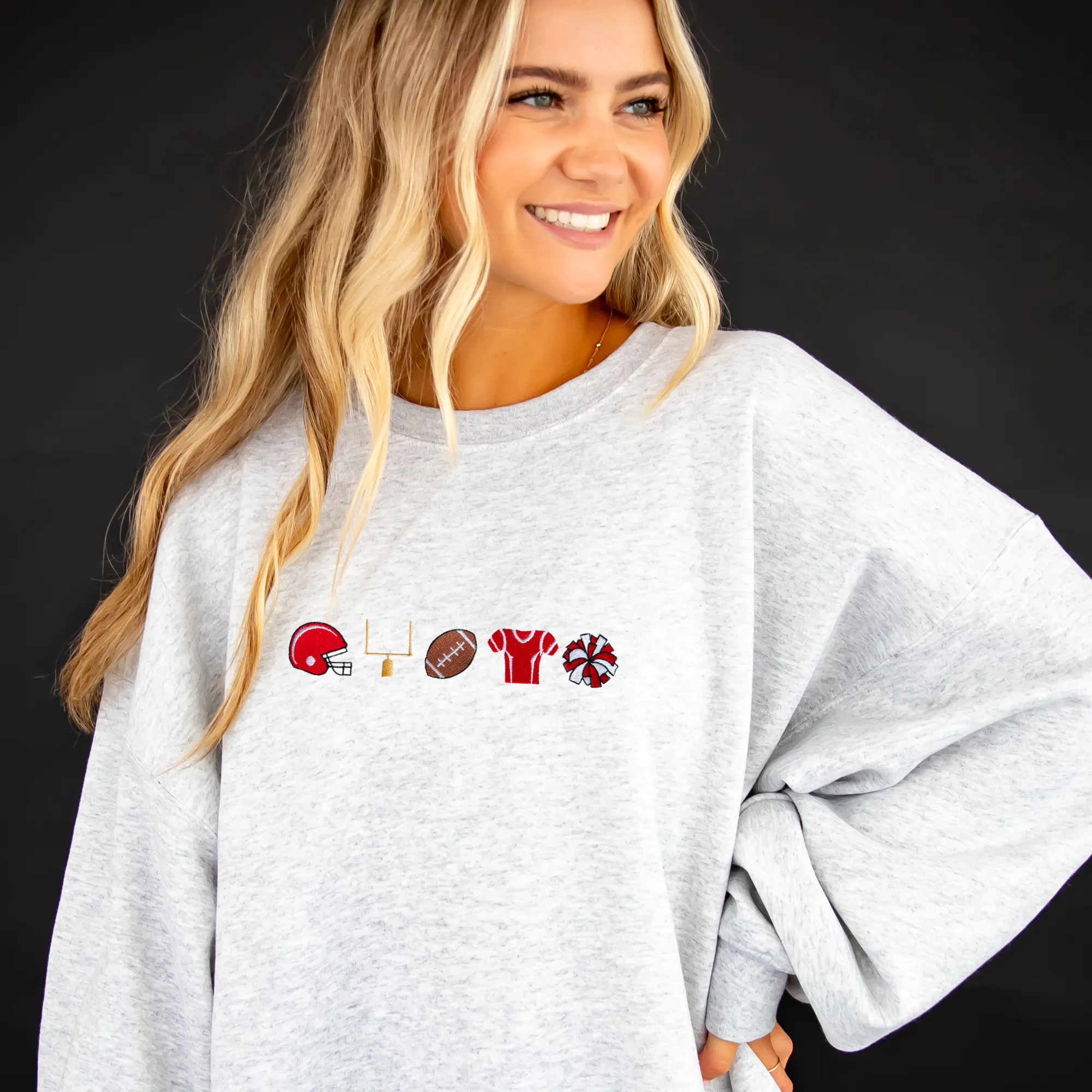 Customizable Football Icons Embroidered Gemma Crewneck Sweatshirt