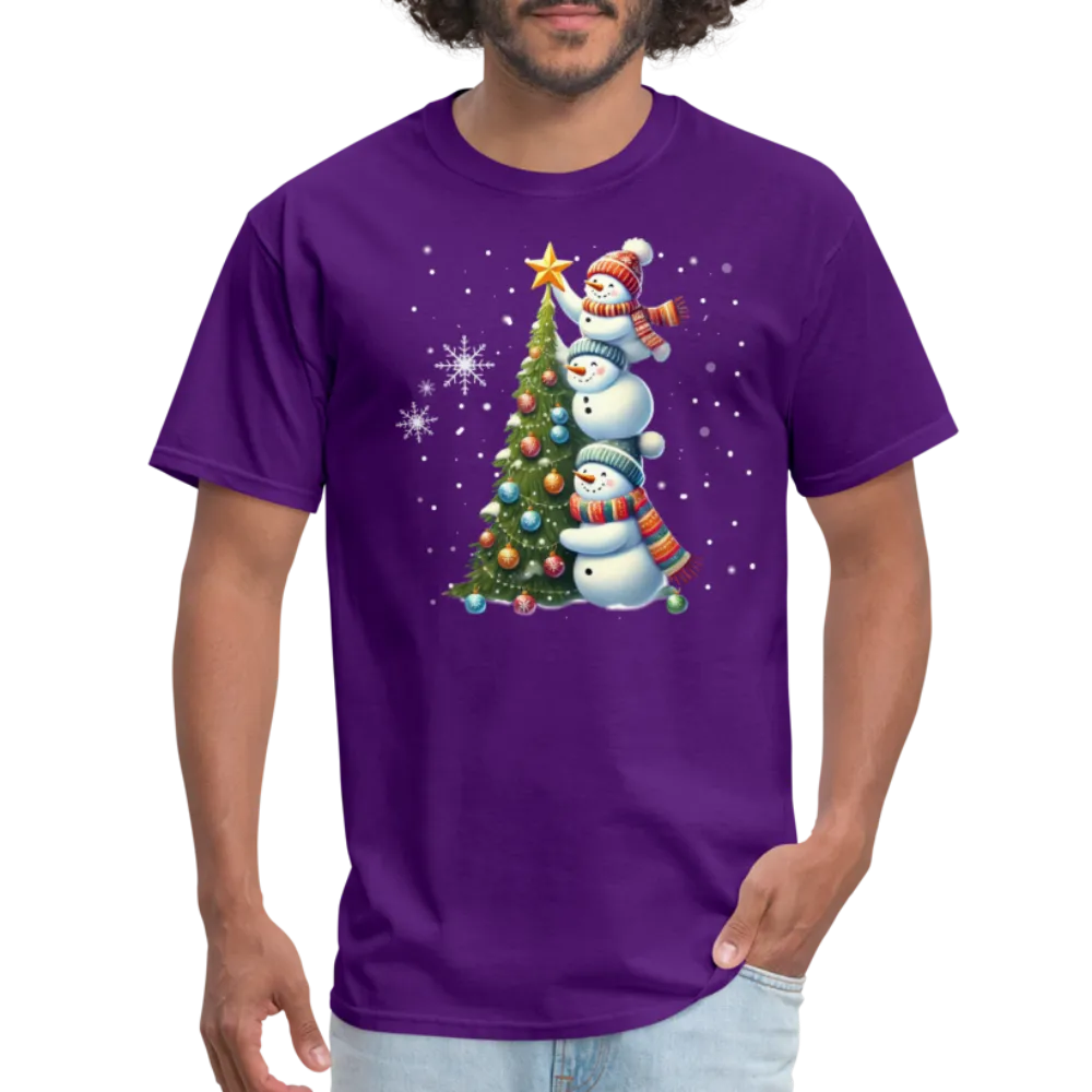 Cute Snowman Decorating Christmas Tree T-Shirt