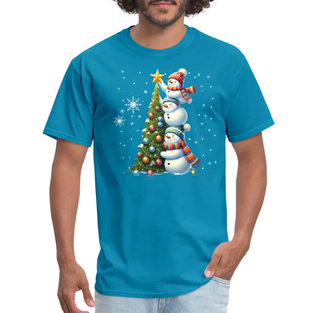 Cute Snowman Decorating Christmas Tree T-Shirt