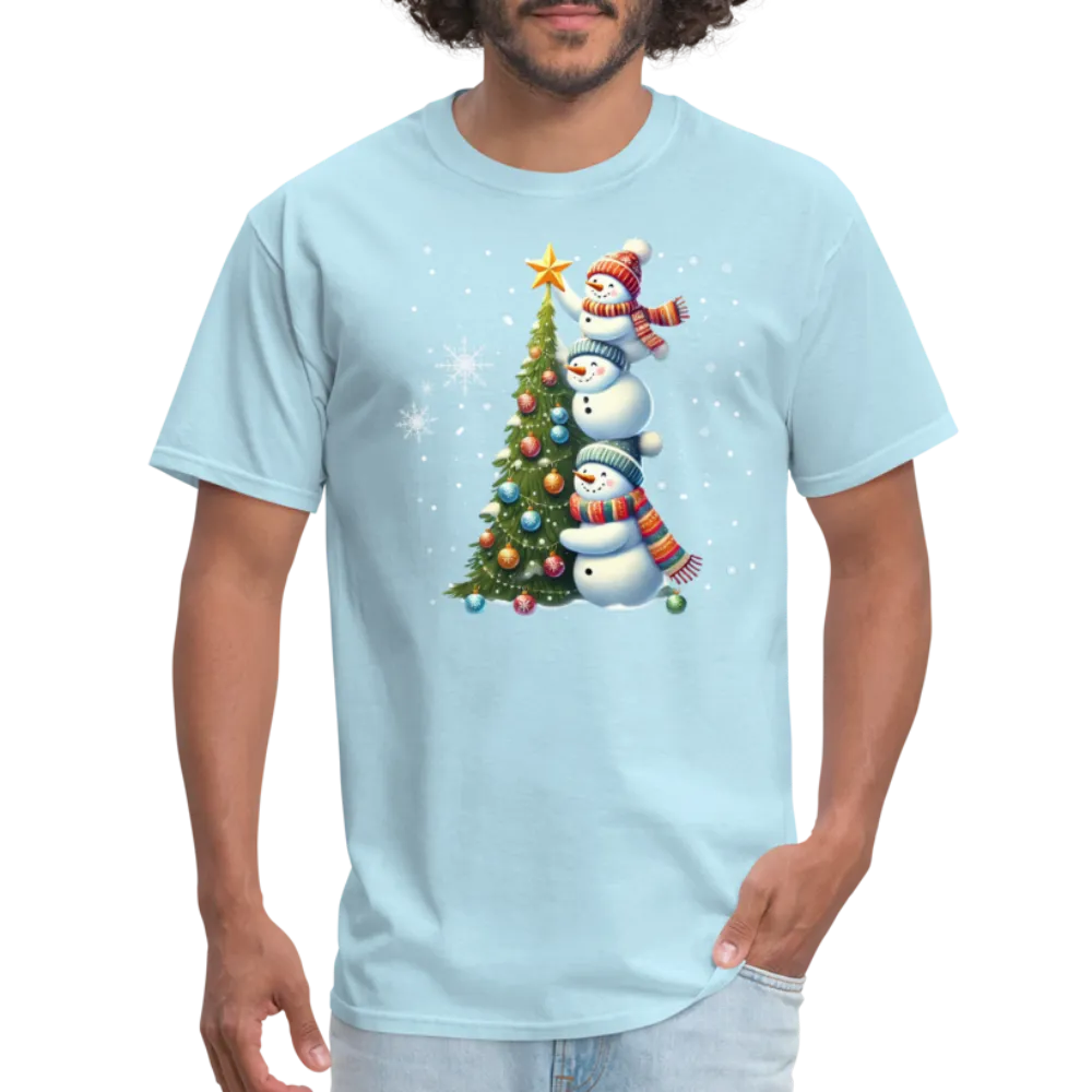 Cute Snowman Decorating Christmas Tree T-Shirt