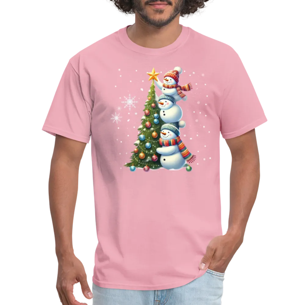 Cute Snowman Decorating Christmas Tree T-Shirt