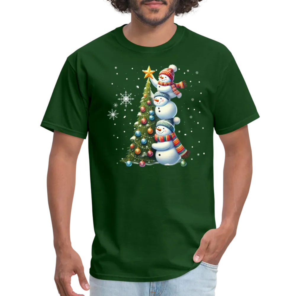 Cute Snowman Decorating Christmas Tree T-Shirt