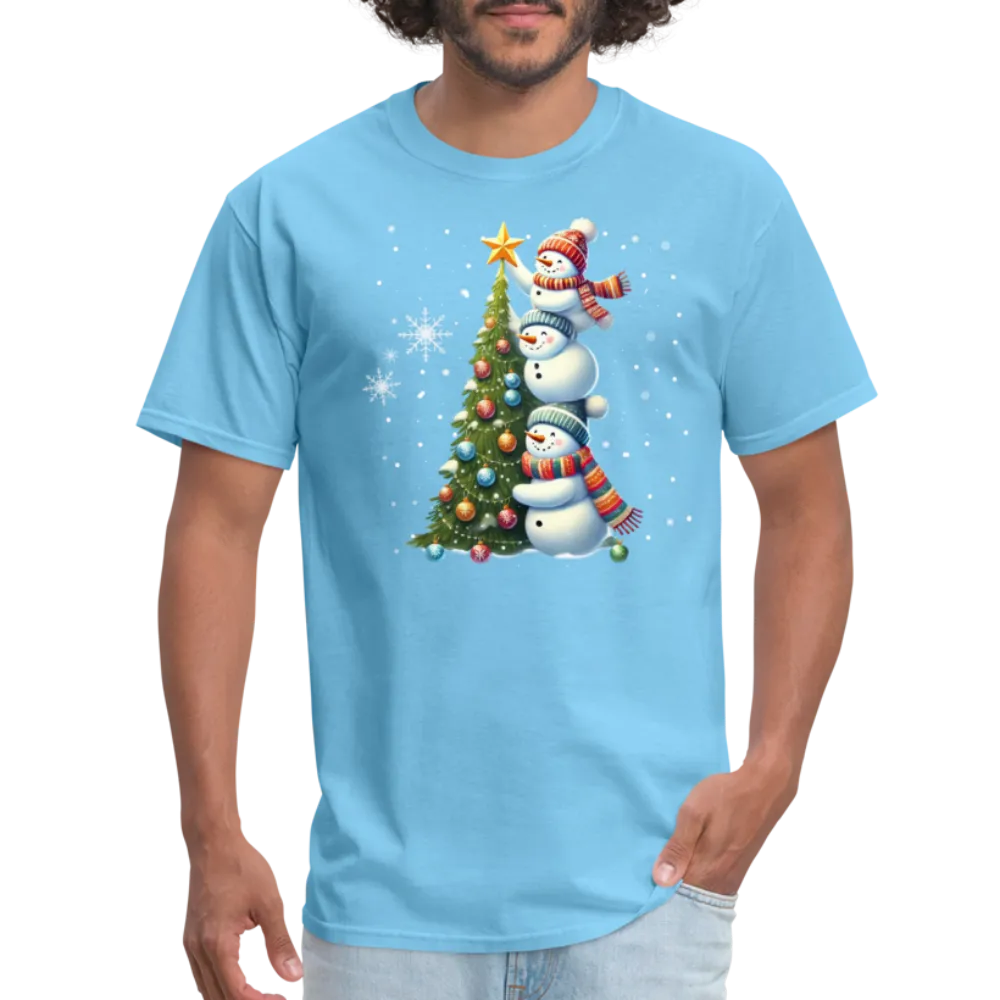 Cute Snowman Decorating Christmas Tree T-Shirt