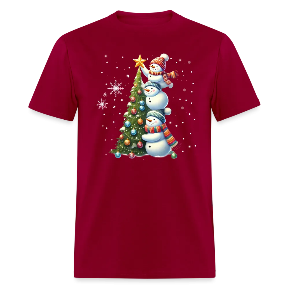 Cute Snowman Decorating Christmas Tree T-Shirt