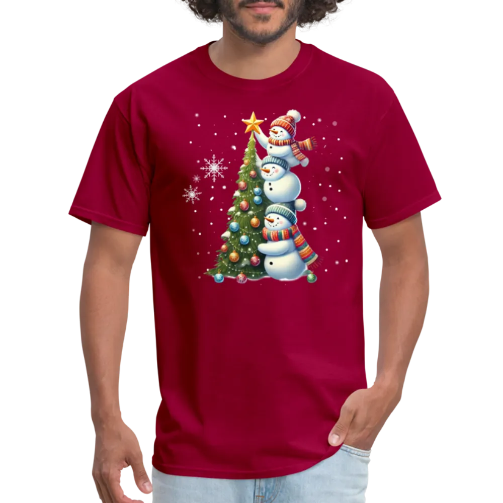 Cute Snowman Decorating Christmas Tree T-Shirt