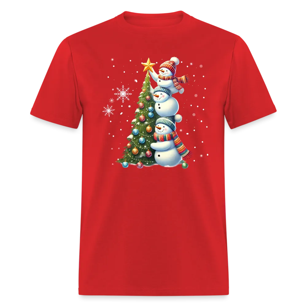 Cute Snowman Decorating Christmas Tree T-Shirt