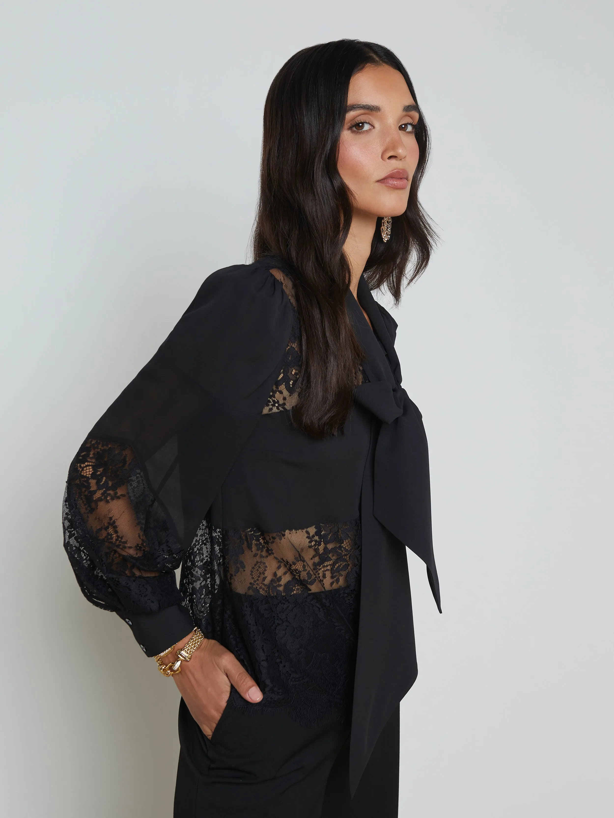 Emmelina Lace Tie-Neck Blouse