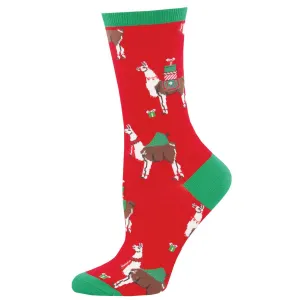 Fa La La La La Llamas (Red) Women's Crew Socks