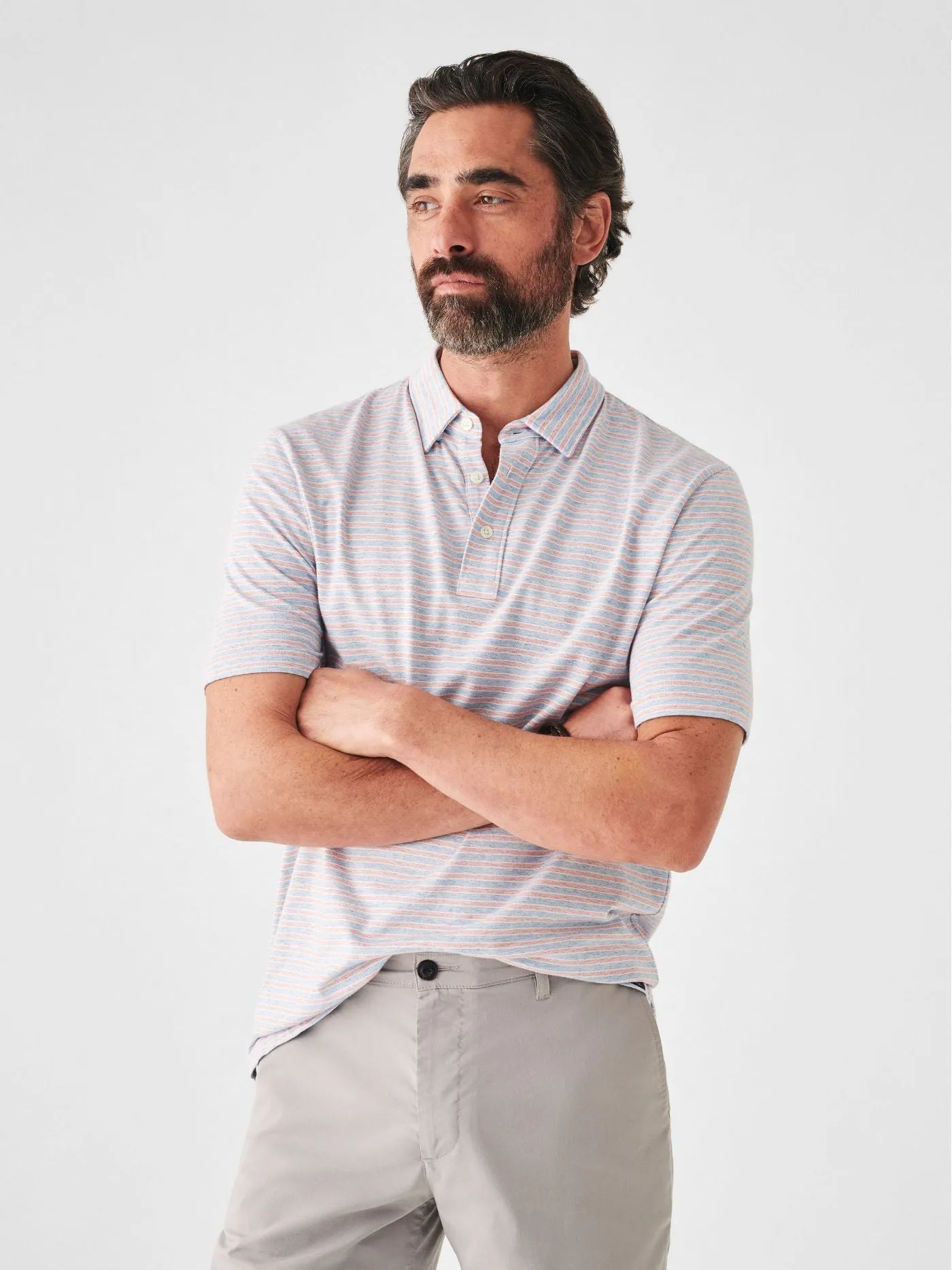 Faherty Short Sleeve Movement Polo in Horizon Line Stripe