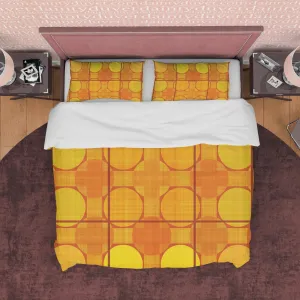 Geometric Yellow Orange Autumn Duvet Cover Fall Bedding Set, Boho Bedspread, Neutral Color Aesthetic Quilt Cover, Printed Bed Cover