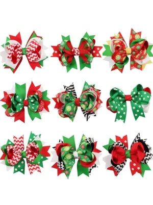 Girls Festive Holiday Hair Bow Set