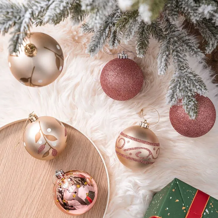 Glamorous and Cute Shiny Pink and Rose Gold Christmas Ornament set