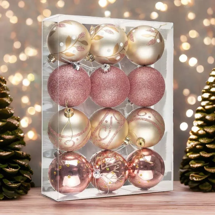 Glamorous and Cute Shiny Pink and Rose Gold Christmas Ornament set