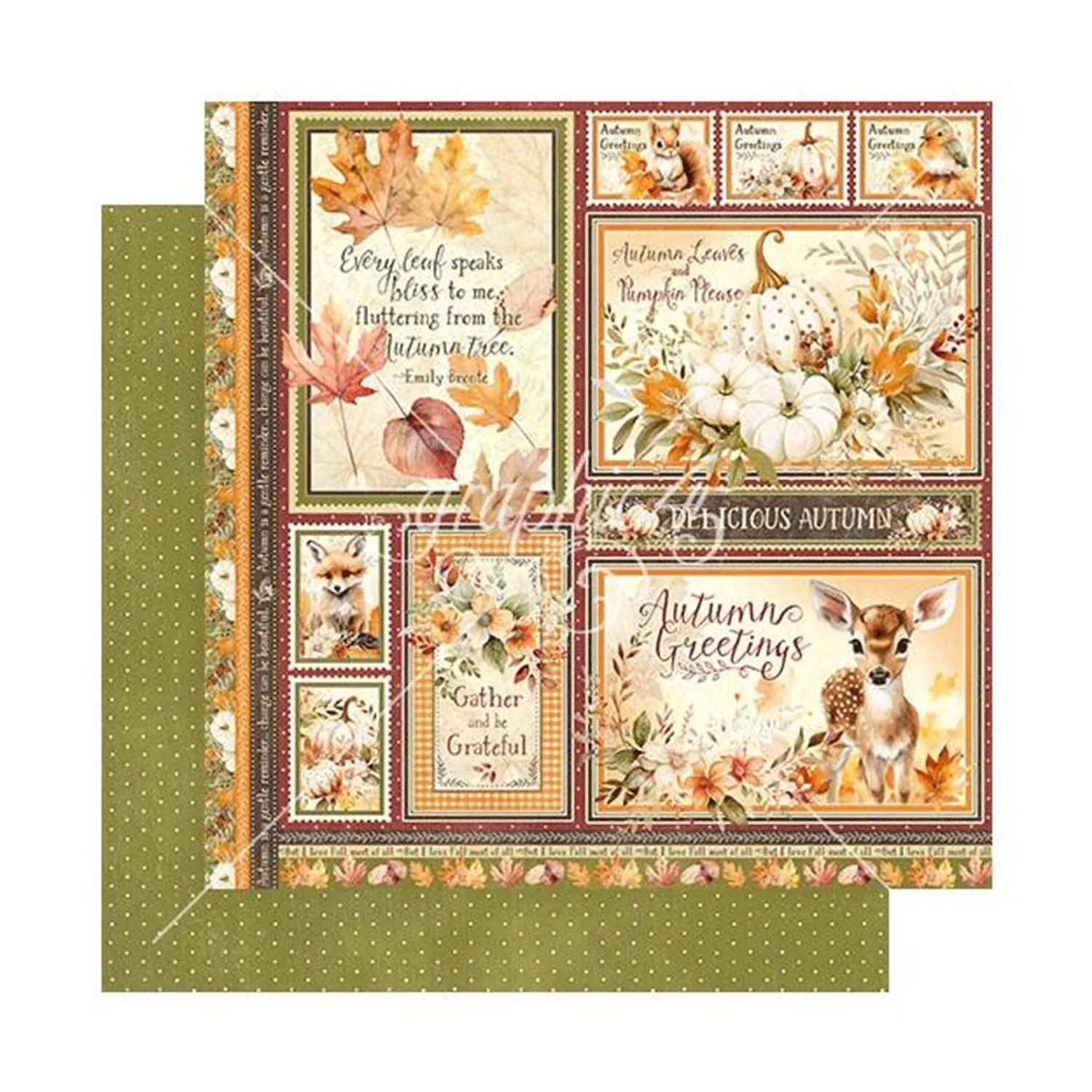 Graphic 45 Autumn Greetings Double-Sided Cardstock 12"x 12" - Autumn Greetings