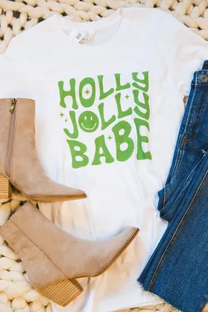 Holly Jolly Babe Graphic Tee, White-Green