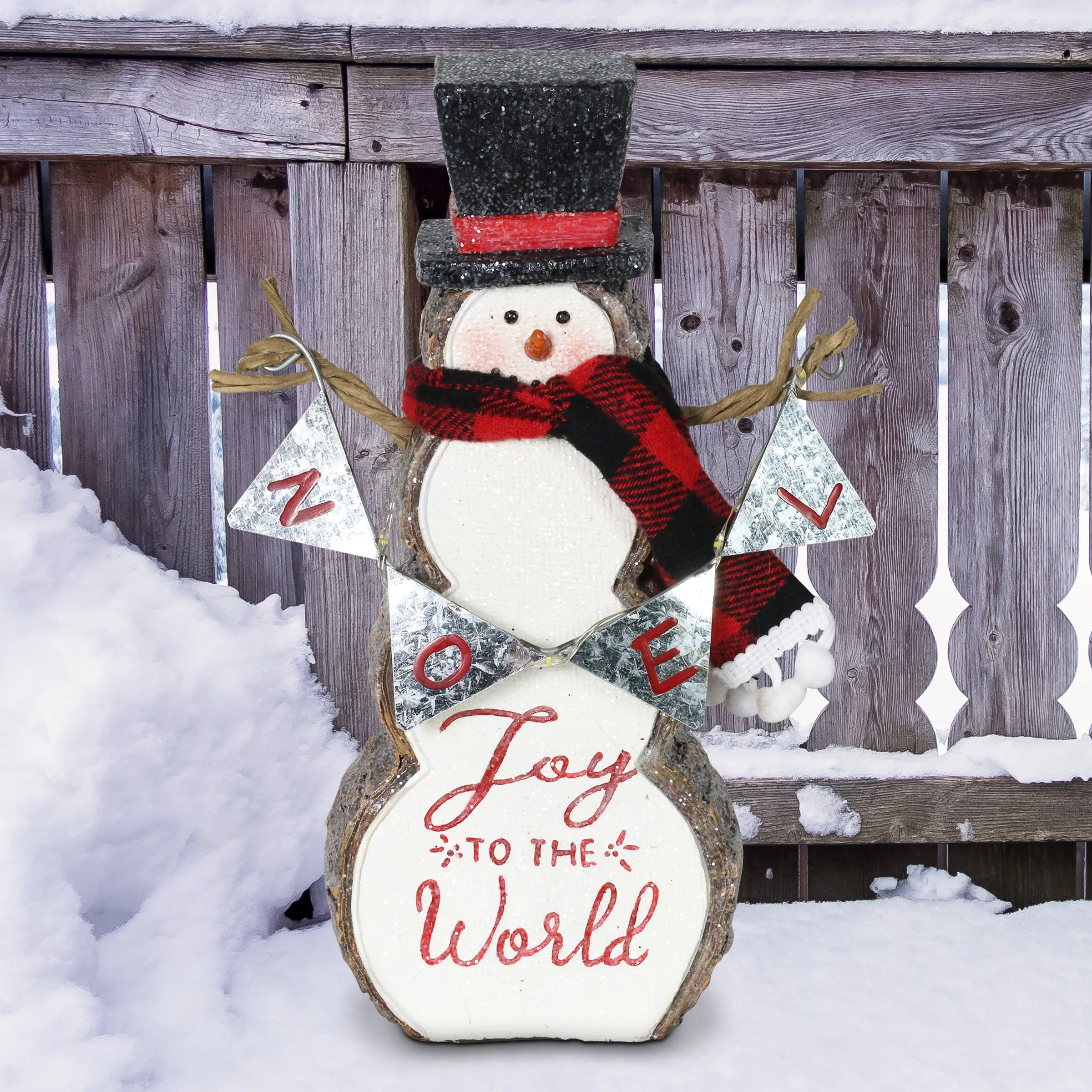 Joy To The World LED Snowman Statue on a Battery Powered Timer, 8.5 Inch