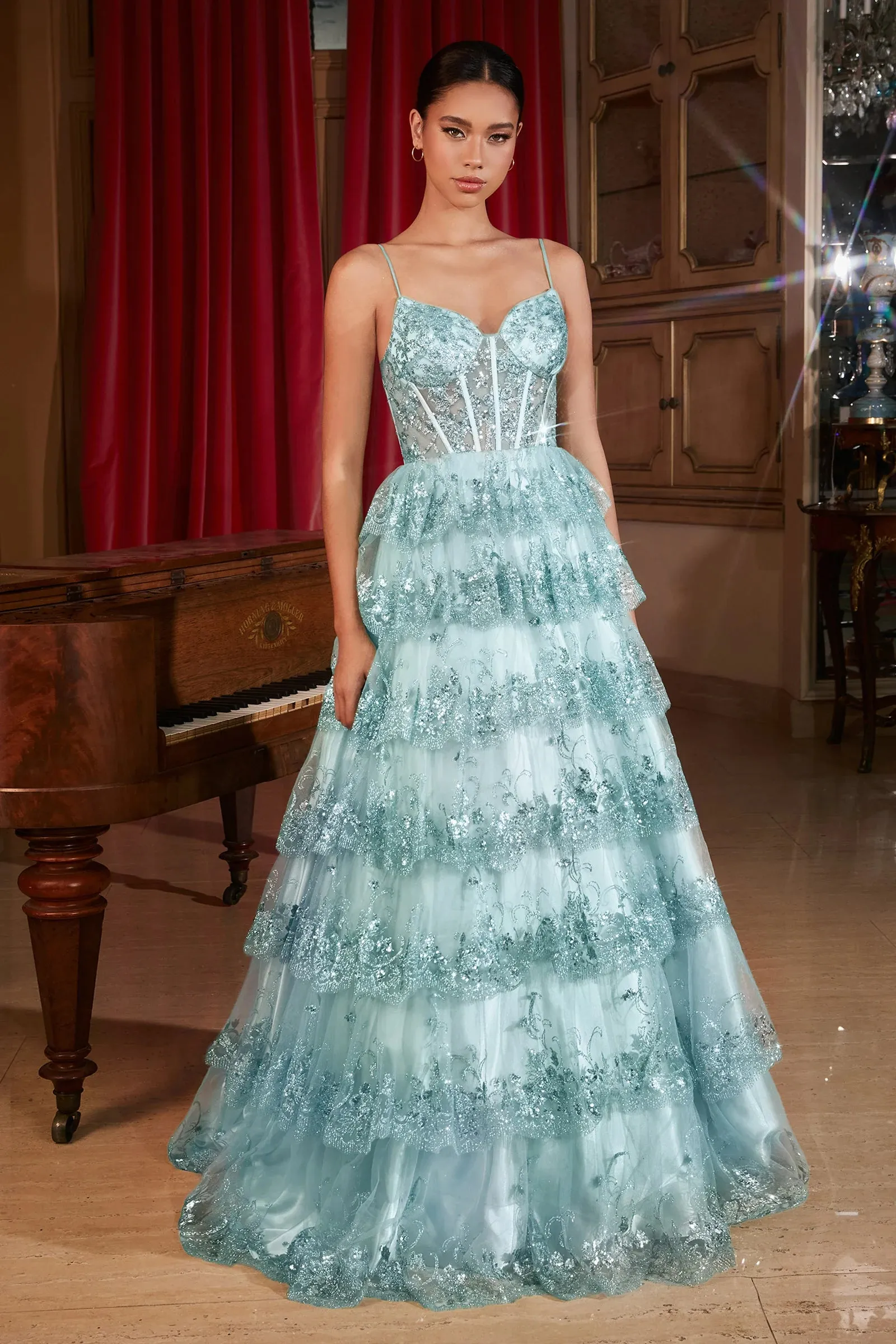 LaDivine - KV1108: A-line Gown with Scalloped Sequin Ruffles