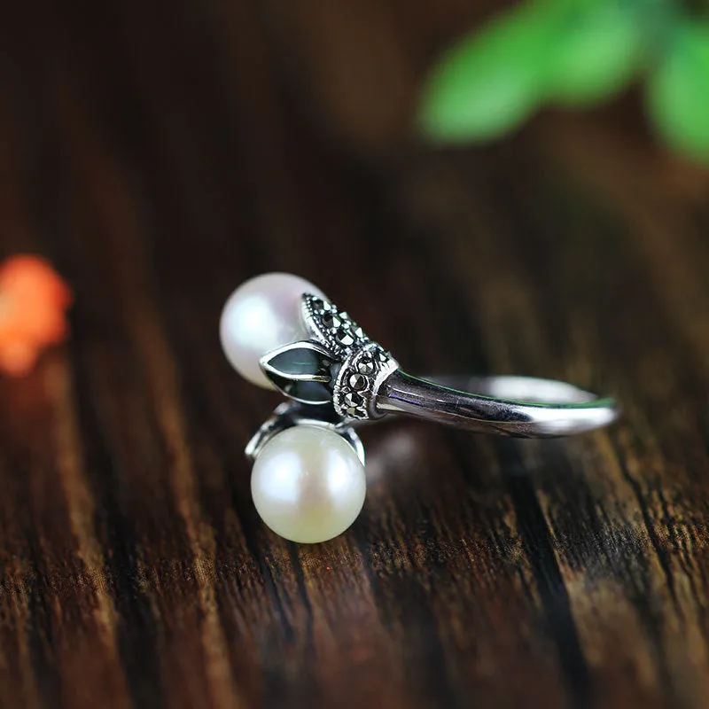 Luxe Tulip Pearl Ring 925 Silver