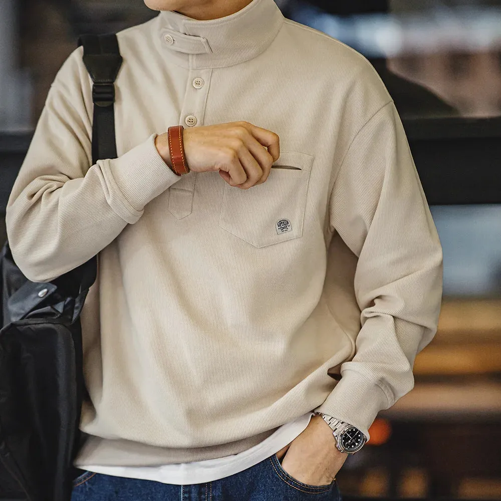 Men's Retro Casual Polo Collar Sweatshirt - Cozy Style Lapel Pullover