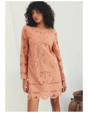 Nora Embroidery Mini Dress Sand