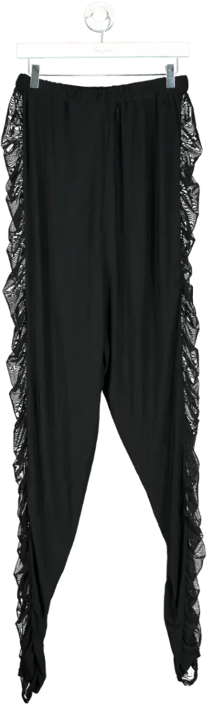 PrettyLittleThing Black Ruched Mesh Insert Trousers UK 28