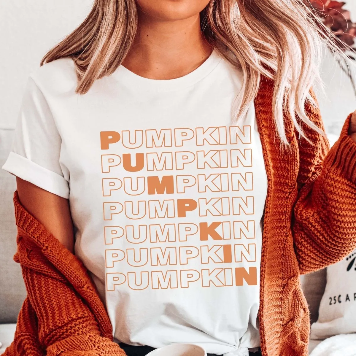 Pumpkin Repeat Diagonal Wholesale Bella Graphic Tee - Quick Shipping