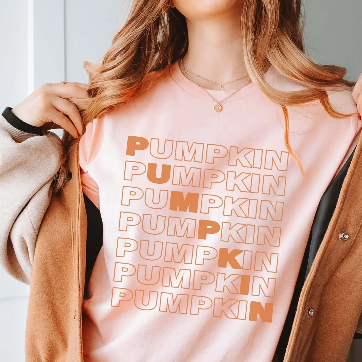 Pumpkin Repeat Diagonal Wholesale Bella Graphic Tee - Quick Shipping