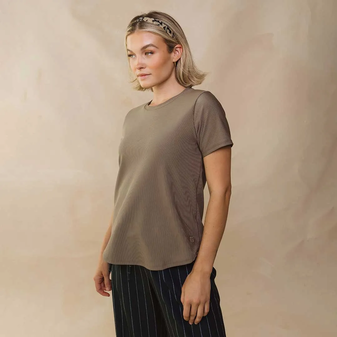 Ribbed Basic Crew Neck Tee, Cappucino