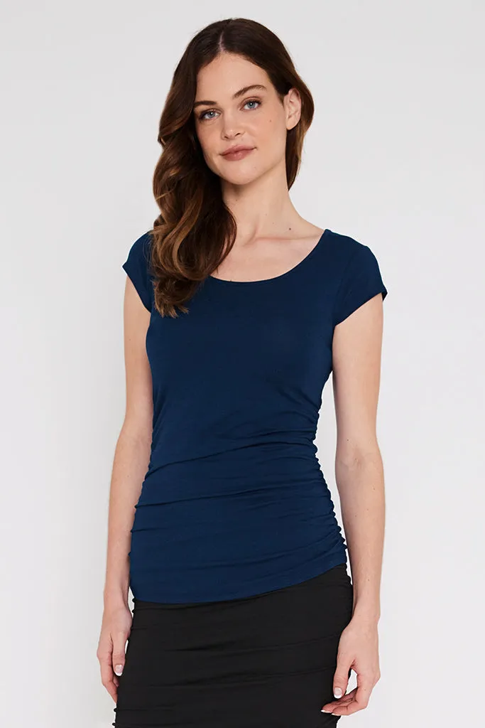 Ruched Bamboo Tee - Navy