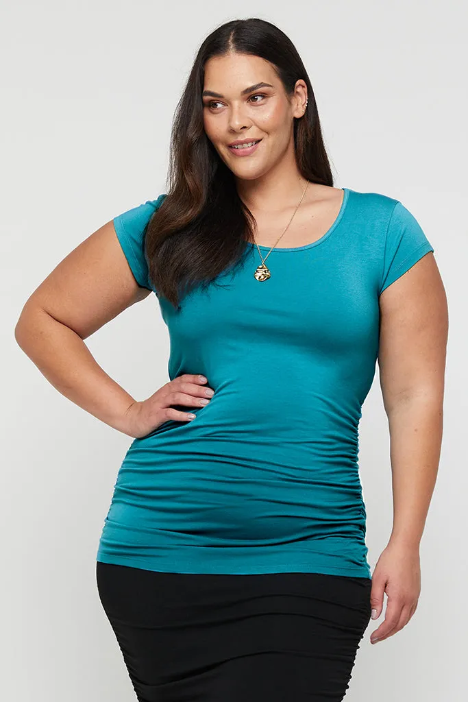 Ruched Bamboo Tee - Teal