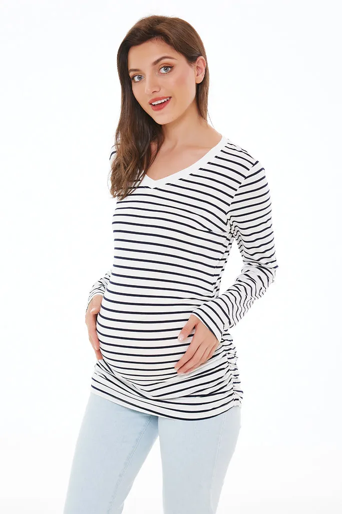 Smallshow V Neck Long Sleeve Maternity Shirts 3-Pack