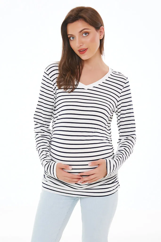 Smallshow V Neck Long Sleeve Maternity Shirts 3-Pack