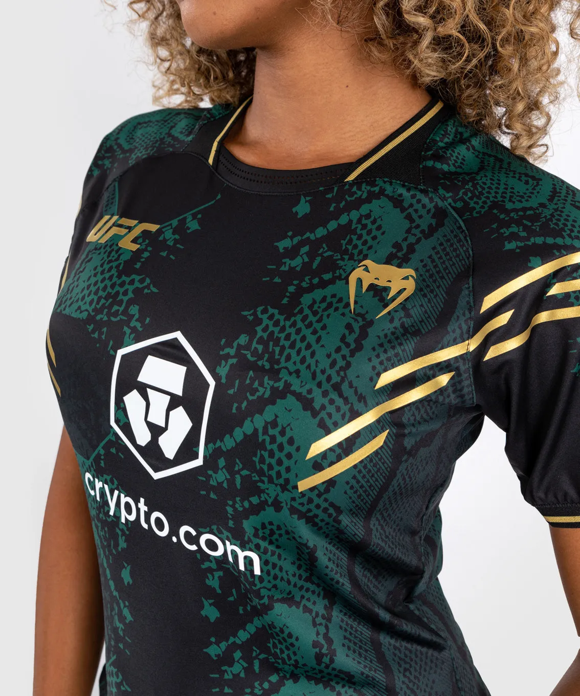 UFC Adrenaline by Venum Personalized Authentic Fight Night Women’s Walkout Jersey Green/Black/Gold - Emerald Edition