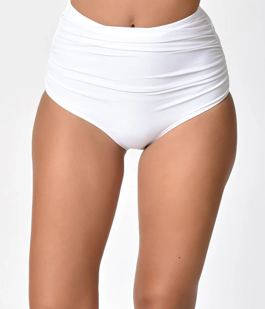 Unique Vintage White Georgiana High Waist Swim Bottoms