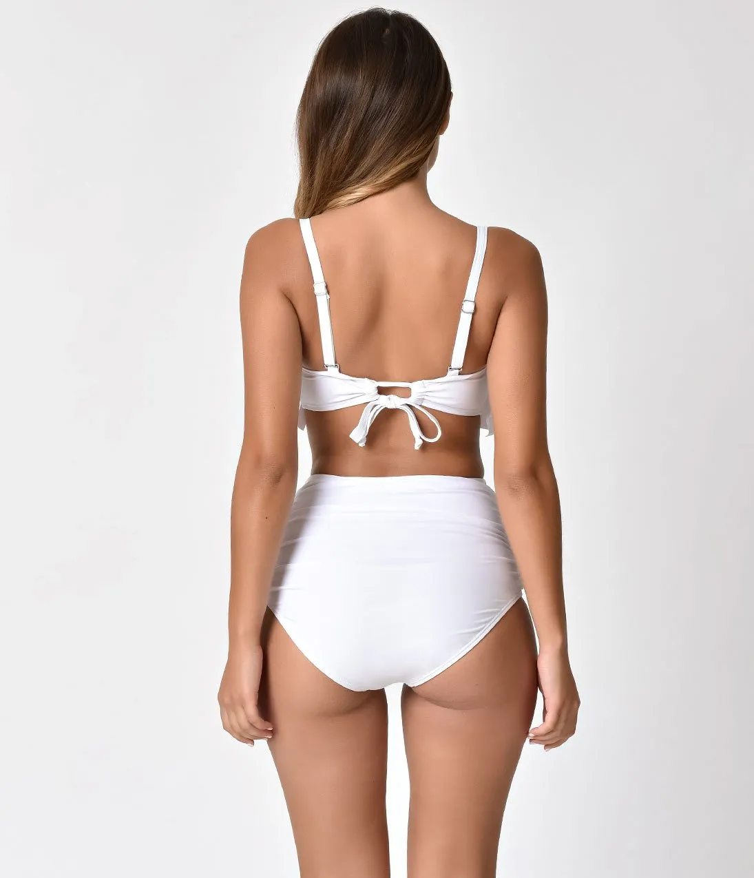 Unique Vintage White Georgiana High Waist Swim Bottoms