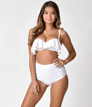 Unique Vintage White Georgiana High Waist Swim Bottoms