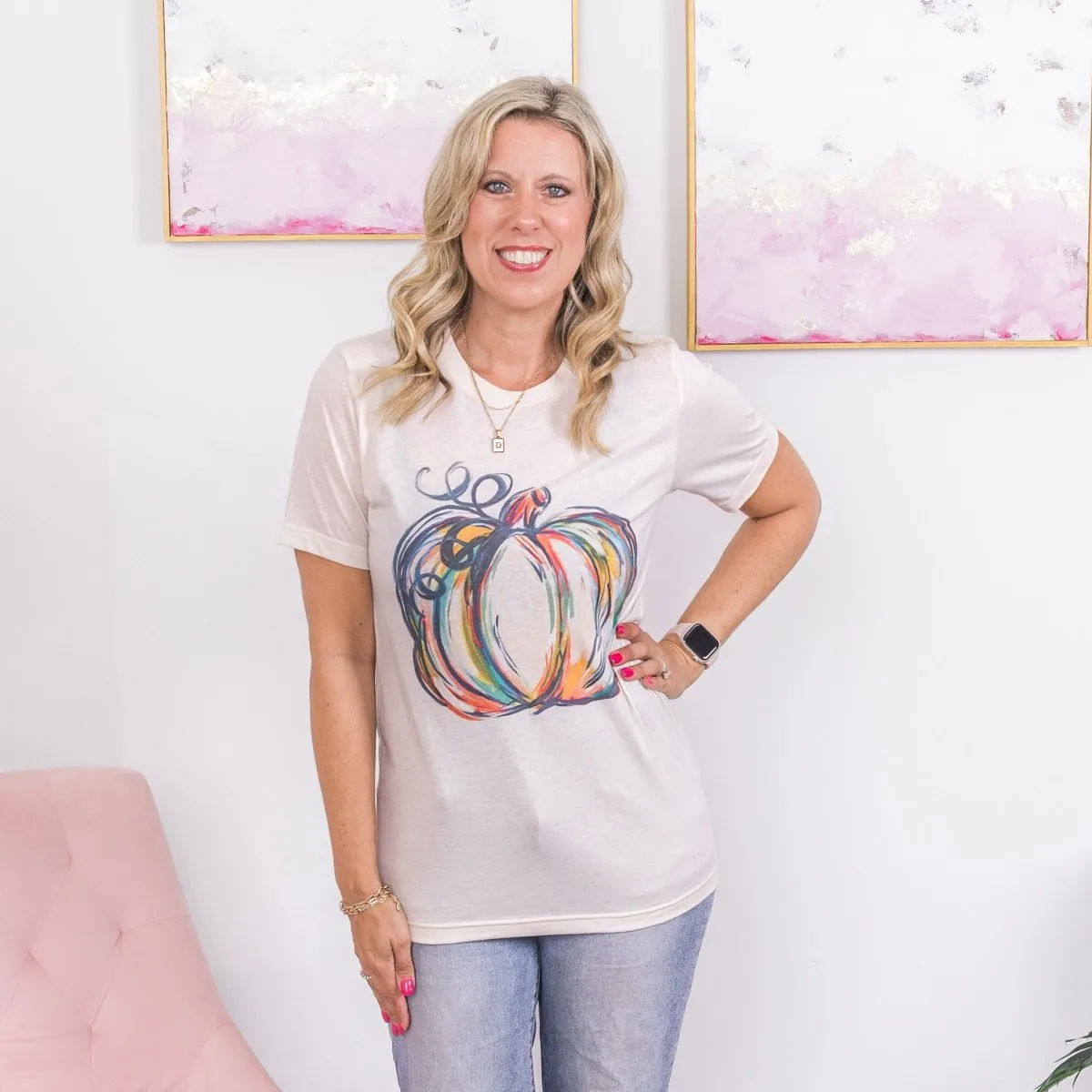 Watercolor Pumpkin Wholesale Bella Graphic Tee - Quick Shipping